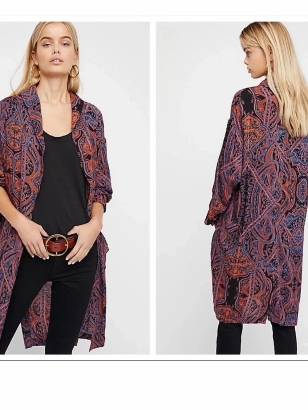 Free People Purple and Rust Paisley Duster Kimono